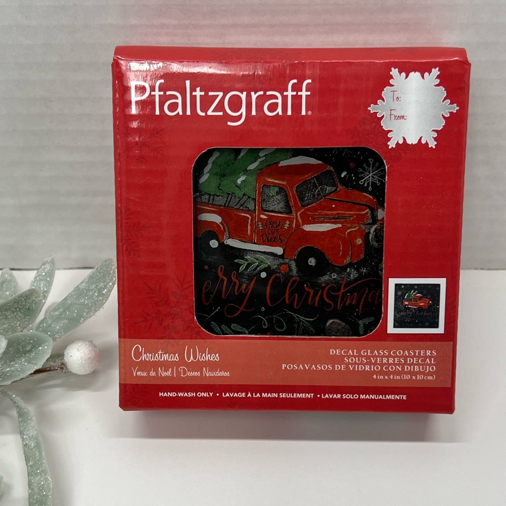 Christmas Tree Coasters Set of 4 Holiday Drink Dinnerware Cork Red Farm Truck